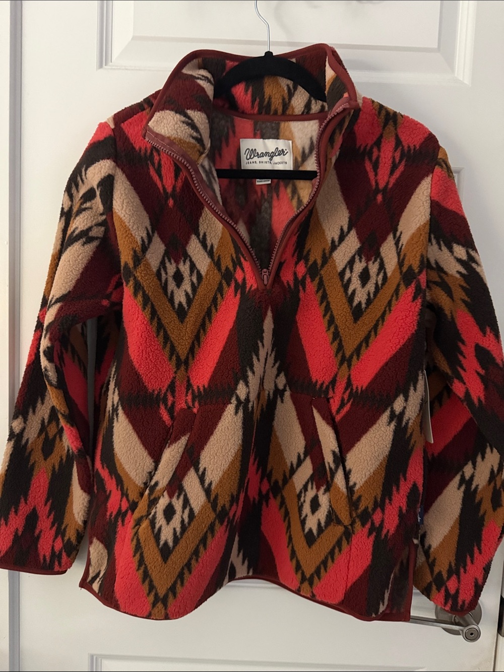 Wrangler Red, Brown & Cream Aztec Fleece Quarter-Zip Jacket
